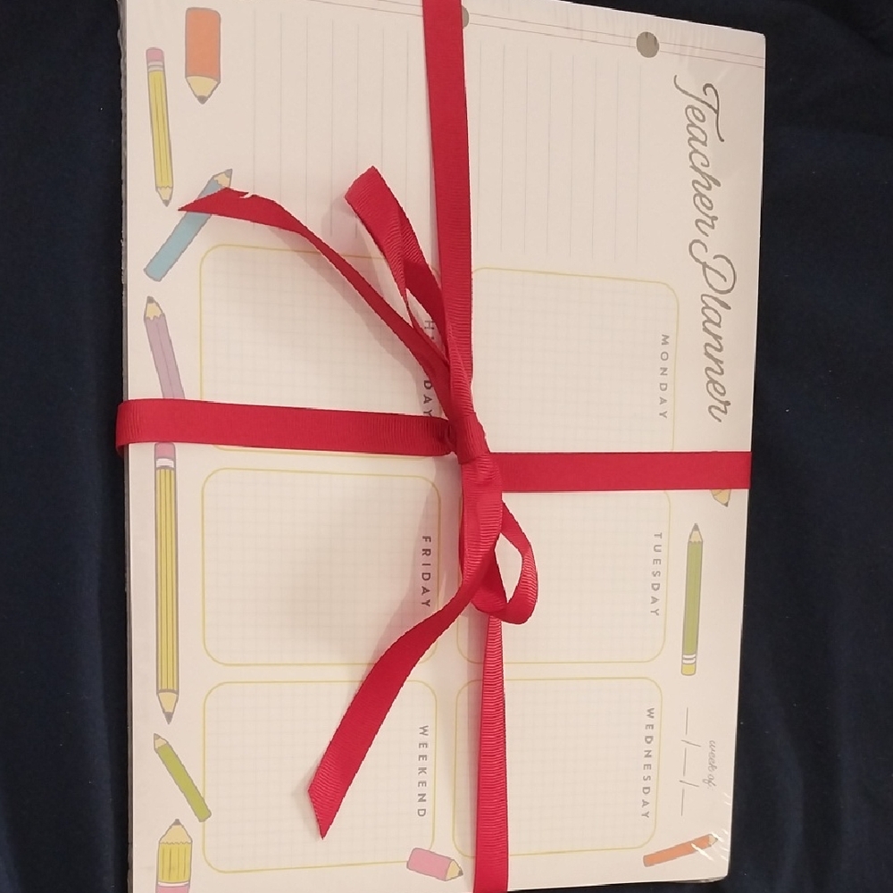 Colorful Teacher Planner with Red Ribbon
